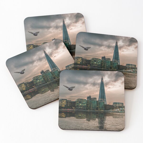 Item preview, Skyline with modern architecture against colourful sunset in London, England, UK designed and sold by SpotlightPro.