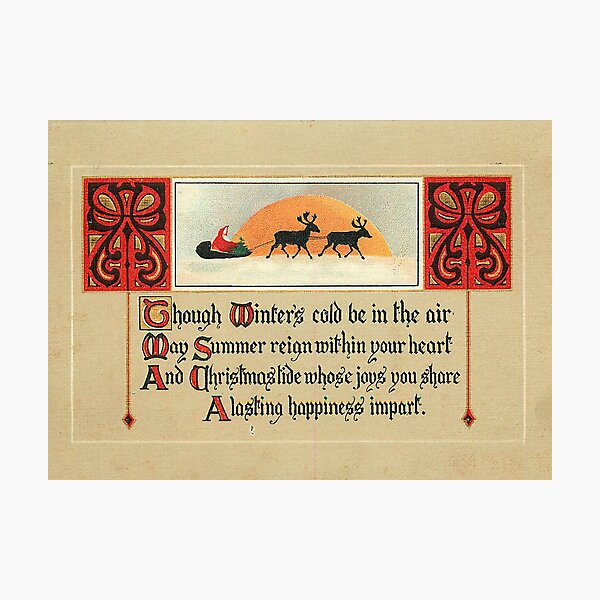 Vintage Christmas Santa and Reindeer Postcard (1913) Photographic Print