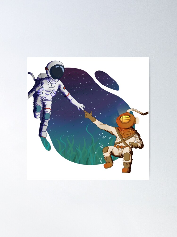 Poster for Sale con la obra astronauta y buzo de Ana Leticia Redbubble