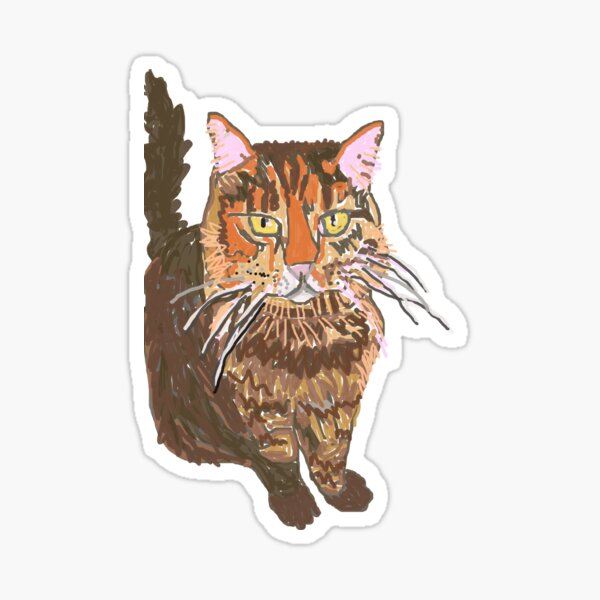 Fluffy Striped Orange and Beige Cat Sticker