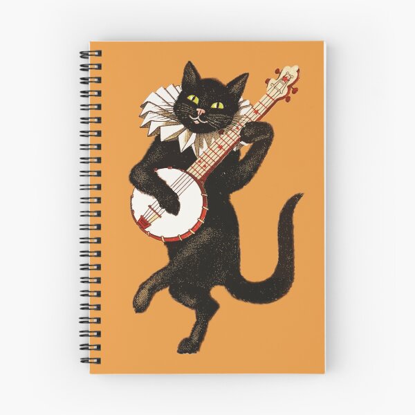 Item preview, Cute Vintage Black Halloween Cat Playing Banjo on Orange Background designed and sold by ShajenDesigns.