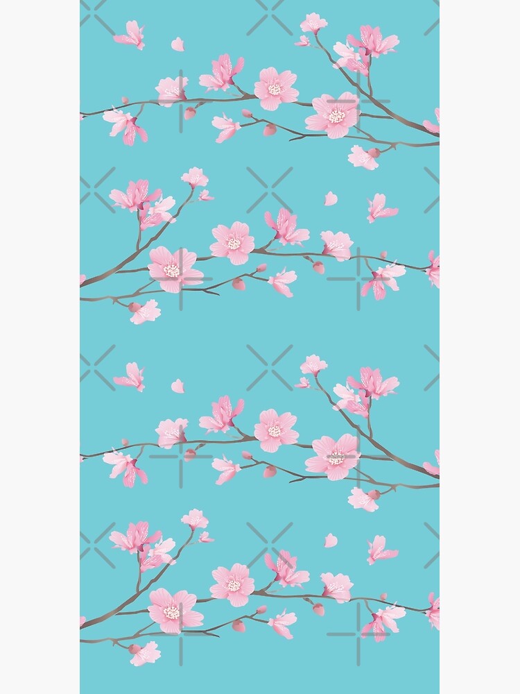 Thumbnail 3 of 3, Duffle Bag, Cherry Blossom flower plant - Robin Egg Blue designed and sold by designenrich.