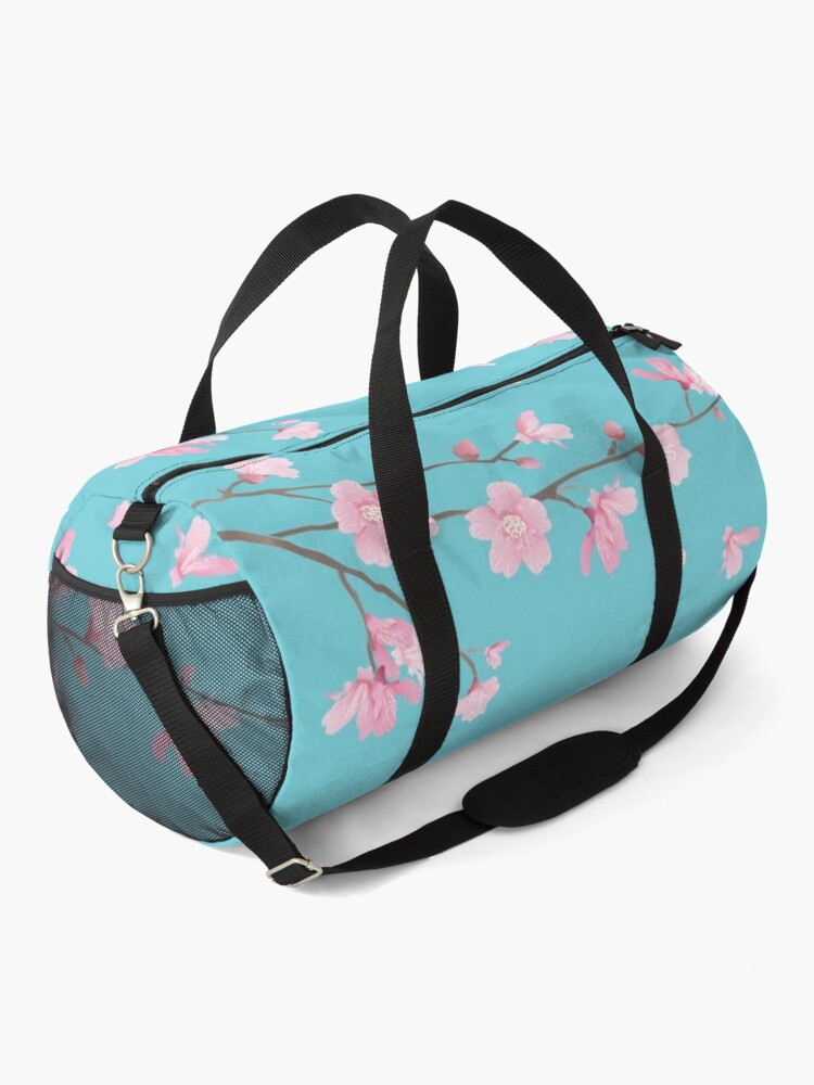 Thumbnail 2 of 3, Duffle Bag, Cherry Blossom flower plant - Robin Egg Blue designed and sold by designenrich.