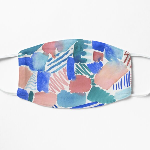fun abstract pattern blue coral and green Flat Mask