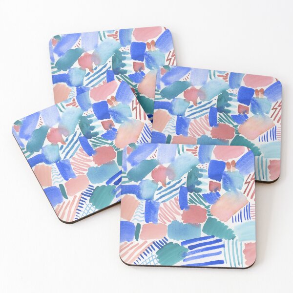 fun abstract pattern blue coral and green Coasters (Set of 4)