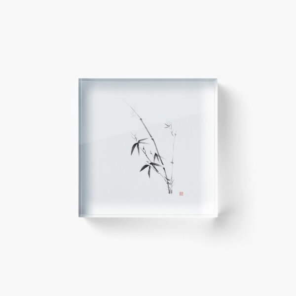 Item preview, Oriental sumi-e painting of a young bamboo bush with leaves black on white art print designed and sold by AwenArtPrints.