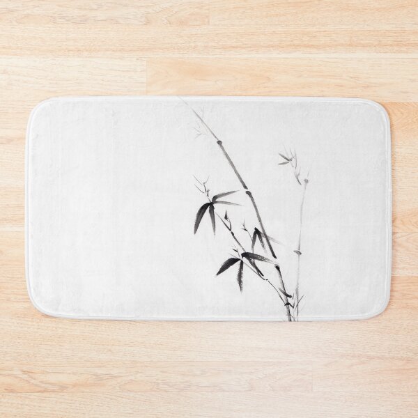 Item preview, Oriental sumi-e painting of a young bamboo bush with leaves black on white art print designed and sold by AwenArtPrints.