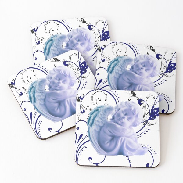 Item preview, Blue Cherub Angel with Abstract Swirls and Butterflies designed and sold by ittybittyowl.