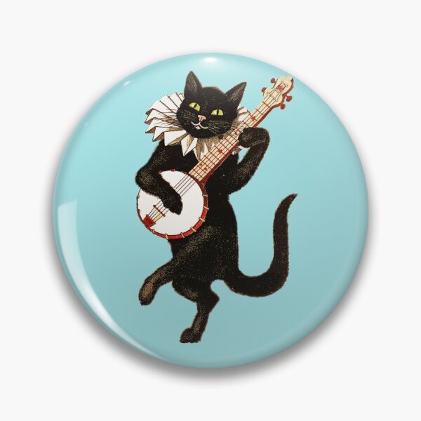 Item preview, Cute Vintage Black Halloween Cat Playing Banjo on Light Blue Background designed and sold by ShajenDesigns.