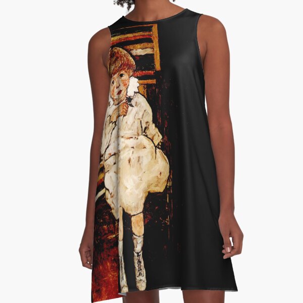Egon Schiele "Seated Child" | Vintage Portrait of a Child A-Line Dress