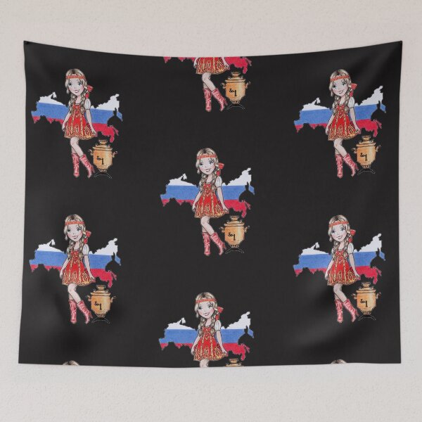 Item preview, Russian flag and  cute Russian girl with samovar designed and sold by Katerina Makarova.