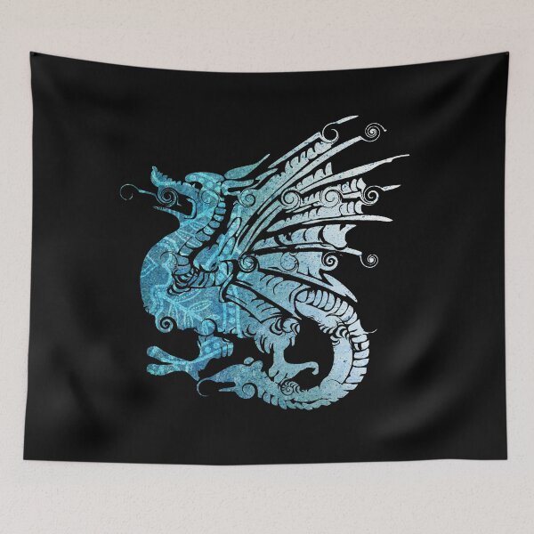 Item preview, Mythical Dragon in Shades of Blue with Swirls designed and sold by ittybittyowl.