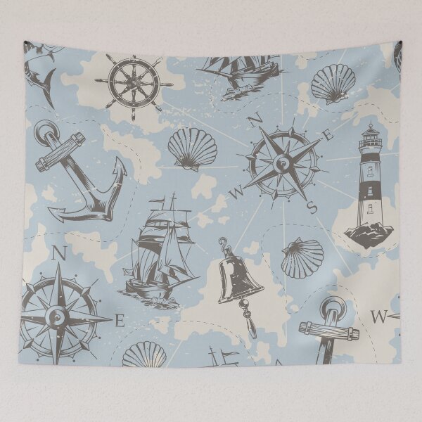 Item preview, Vintage Nautical And Sea Map Pattern designed and sold by Vector Scout Lab.