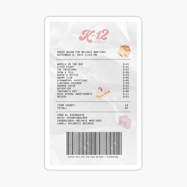 K-12 album receipt Sticker