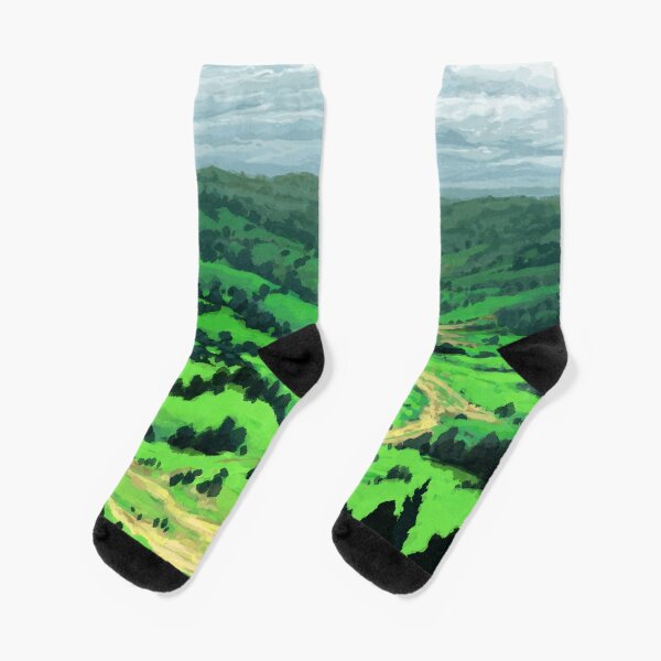 Peaceful Valley - Grassy Meadows and Hills with Trees Socks