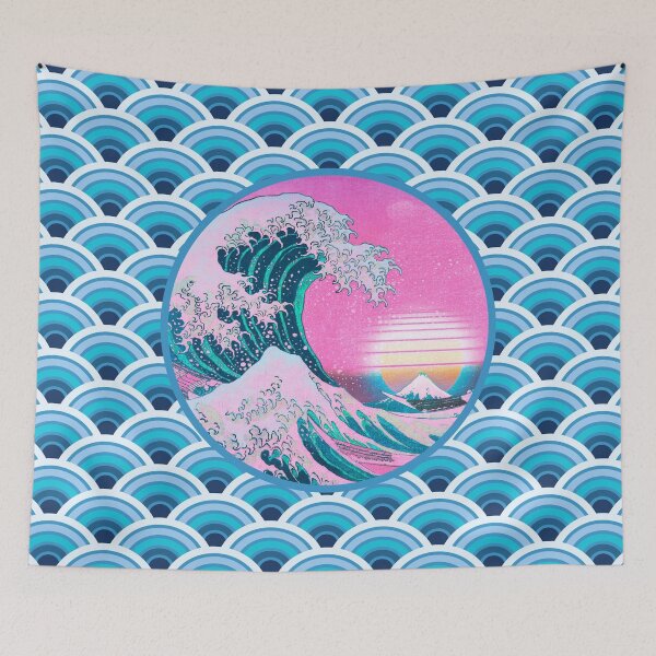 Item preview, Vaporwave Aesthetic Great Wave Seigaiha Ocean Sunset designed and sold by CoitoCG.