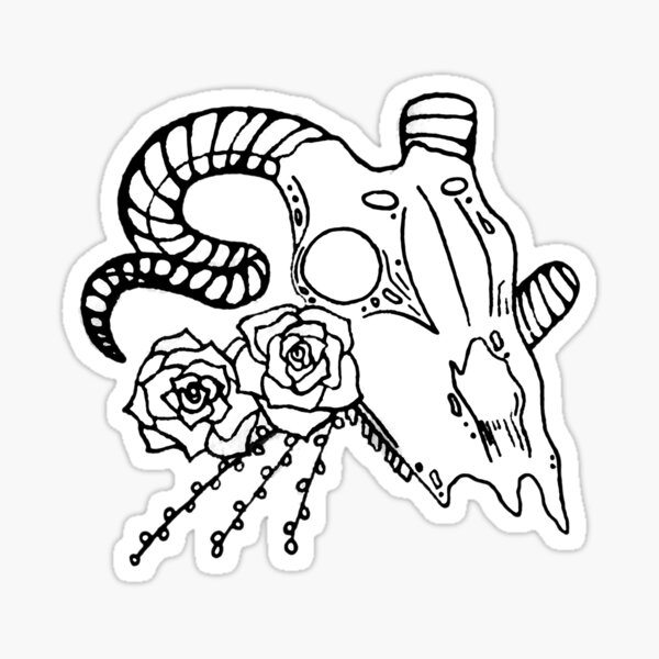 Goat Skull and Flowers Sticker