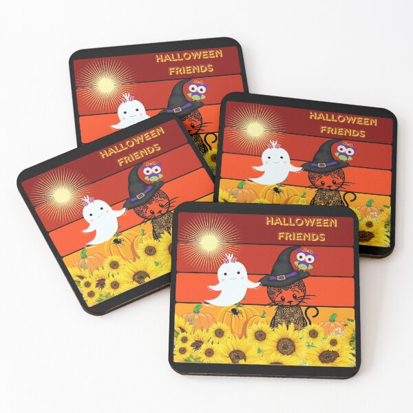 Item preview, Happy Halloween with cute cat, friendly ghost and happy owl designed and sold by mysharrona.