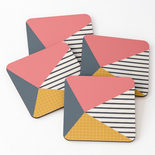Item preview, Pink and mustard yellow geometric with stripes designed and sold by Latte Design.