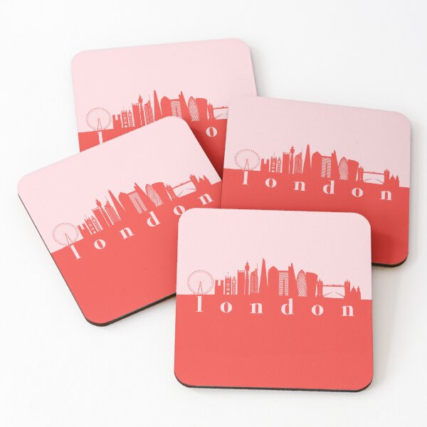 Item preview, minimalist london skyline red and pink color block  designed and sold by neopop.