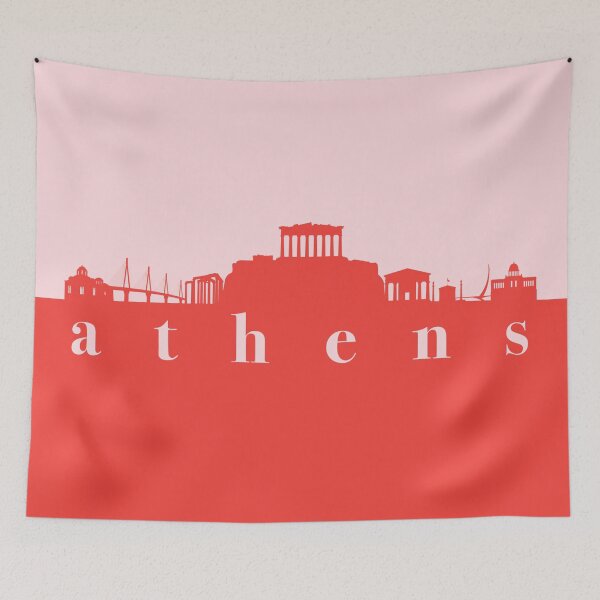 Item preview, minimalist athens skyline red and pink color block  designed and sold by neopop.