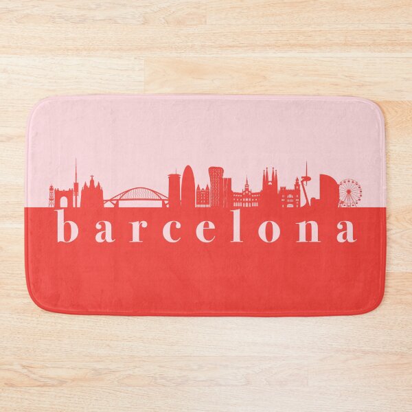Item preview, minimalist barcelona skyline red and pink color block  designed and sold by neopop.