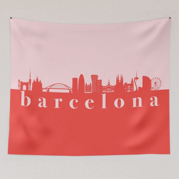 Item preview, minimalist barcelona skyline red and pink color block  designed and sold by neopop.