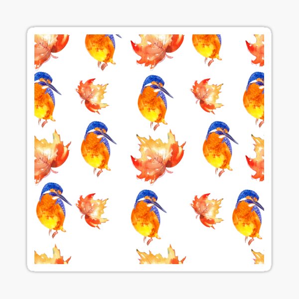 Blue Bird and Autumn Leaves Pattern Sticker