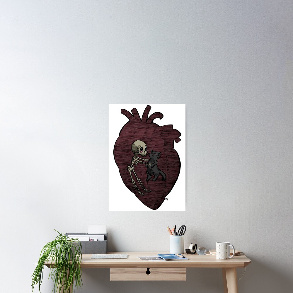 Halloween Skeleton and Cat Friends Poster