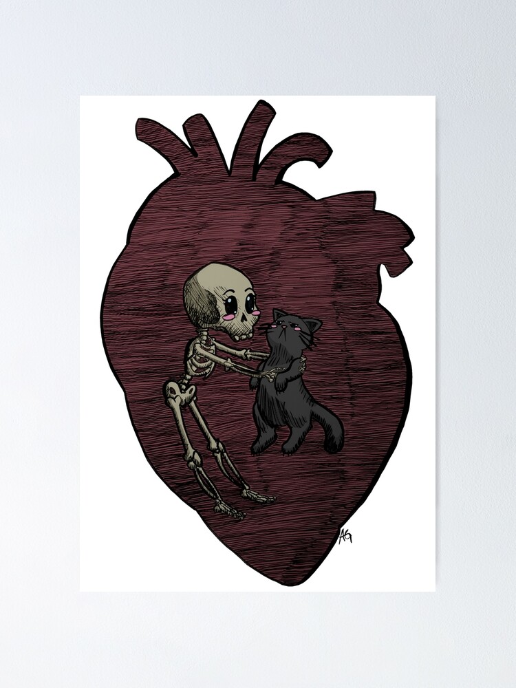 Alternate view of Halloween Skeleton and Cat Friends Poster