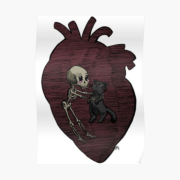 Halloween Skeleton and Cat Friends Poster