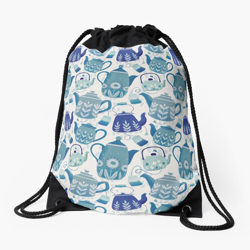 Indigo Teapots Drawstring Bag