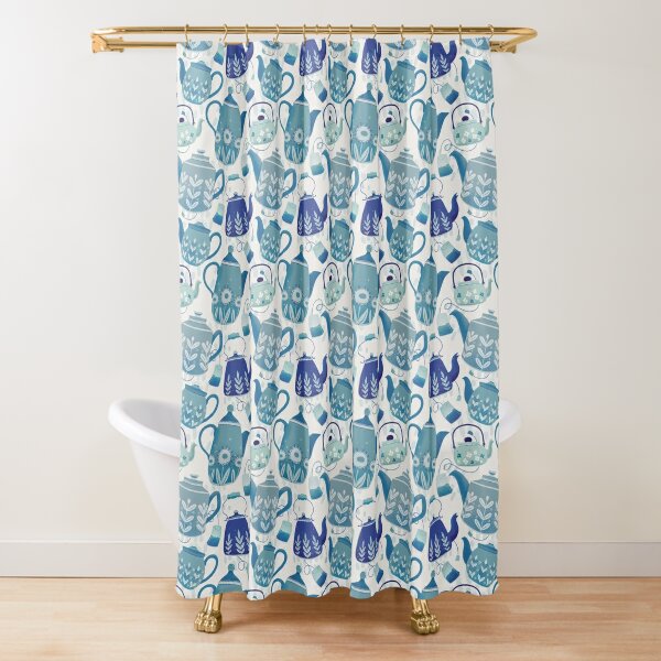 Indigo Teapots Shower Curtain