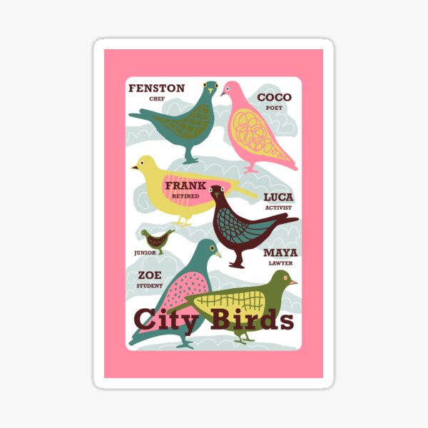 “City Birds aka Pigeons” Retro Scandinavian Journal Notebook Diary Magnet Design Sticker