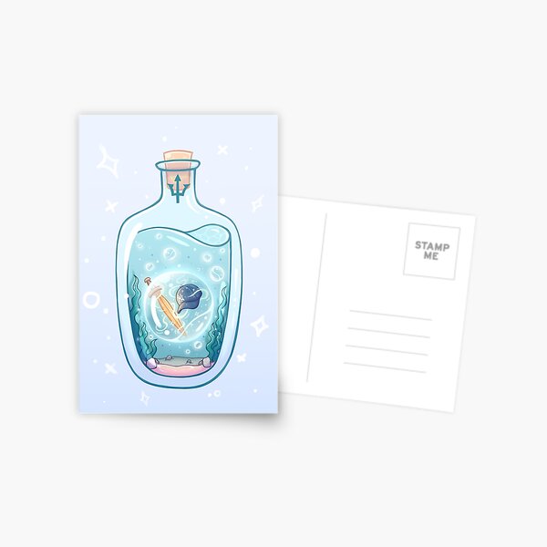 Seaweed Brain and Wise Girl in a Bottle Postcard