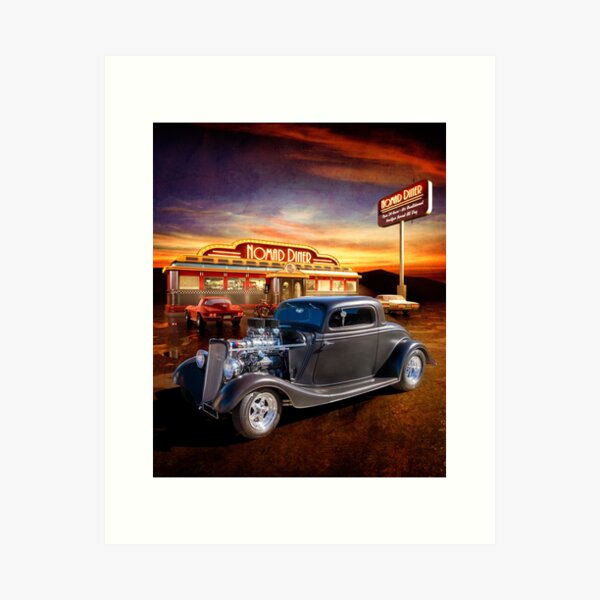 Retro Vintage Cars Light Up DINER Canvas Sign Drive In Restaurant Route 66 Decor 