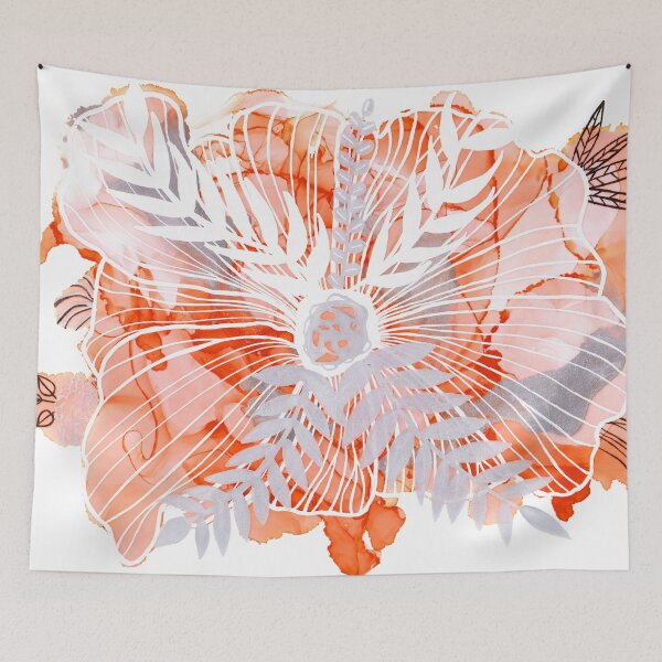 Item preview, alcohol ink - orange with posca flowers designed and sold by melaniab-art.