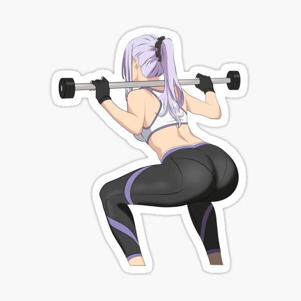 Sticker Sexy fitness girl is working out with weights