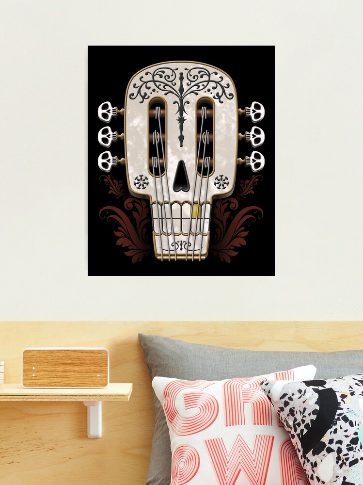 Disney Pixar Coco, Colorful Ornate Skull Guitar Throw Pillow, Zazzle