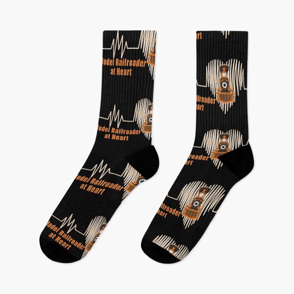 Item preview, Model Railroader at Heart.  Model Railroading Steam Locomotive Heartbeat ECG Design with Orange Text. designed and sold by UrTops.