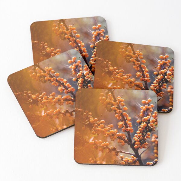 Item preview, Wild ripe golden branch of orange sea buckthorn berries through sun light.  designed and sold by FENIO.