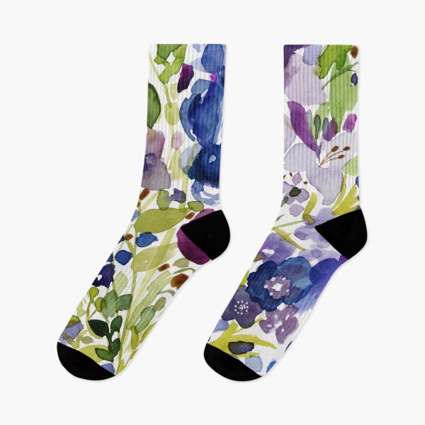 Item preview, Watercolor floral painting  Blue, green purple  designed and sold by Sue Zipkin.