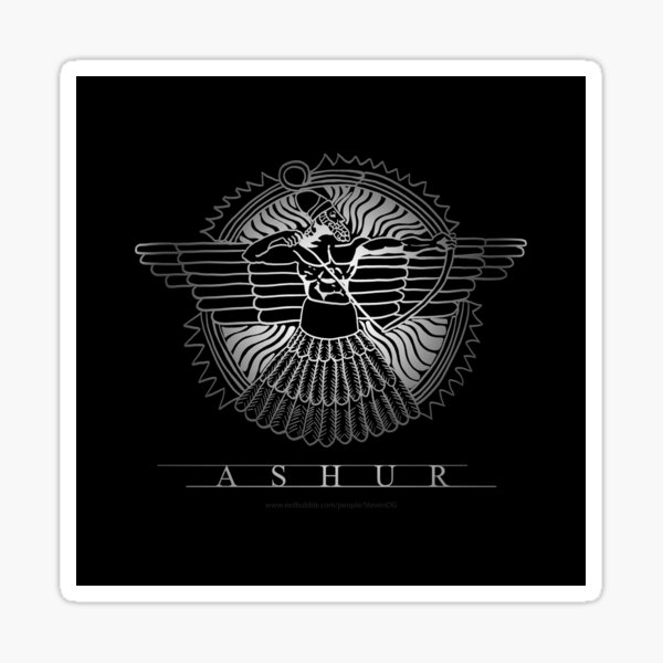 Assyrian god Ashur on Black Sticker