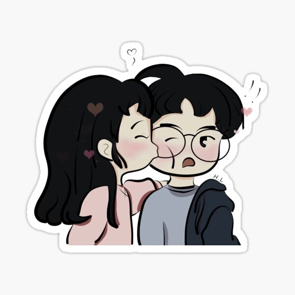 Cute Couple Kiss on the Cheek Sticker