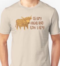 Crazy Highland cow lady Unisex T-Shirt