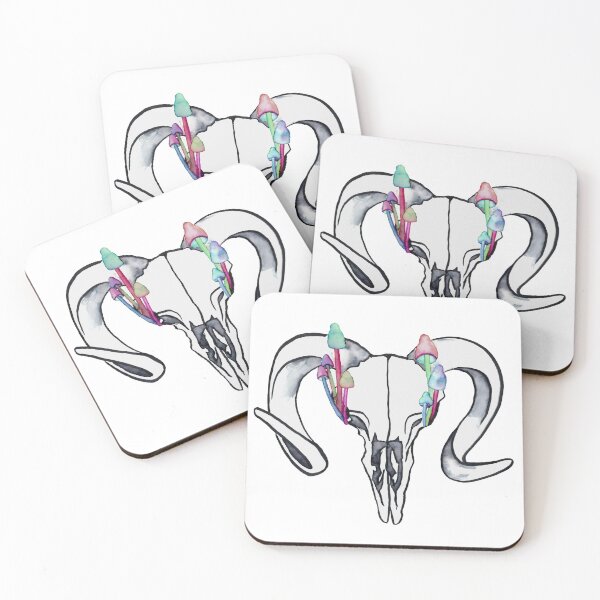 Item preview, Ram Skull with Mushrooms (Watercolor) designed and sold by RoxyTocin.