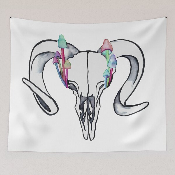 Item preview, Ram Skull with Mushrooms (Watercolor) designed and sold by RoxyTocin.