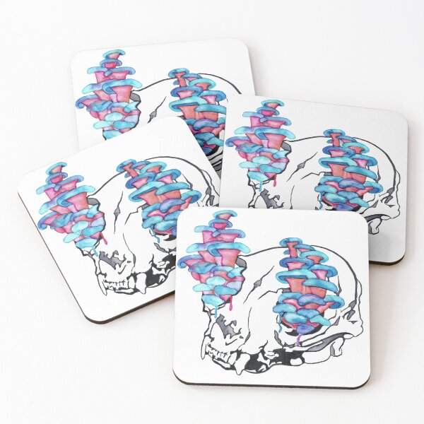 Item preview, Feline Skull with Mushrooms (watercolor)  designed and sold by RoxyTocin.