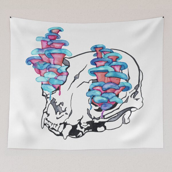 Item preview, Feline Skull with Mushrooms (watercolor)  designed and sold by RoxyTocin.