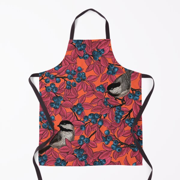 Item preview, Chickadee birds on blueberry branches, red leaves colorway designed and sold by Katerina Mitkova Kirilova.